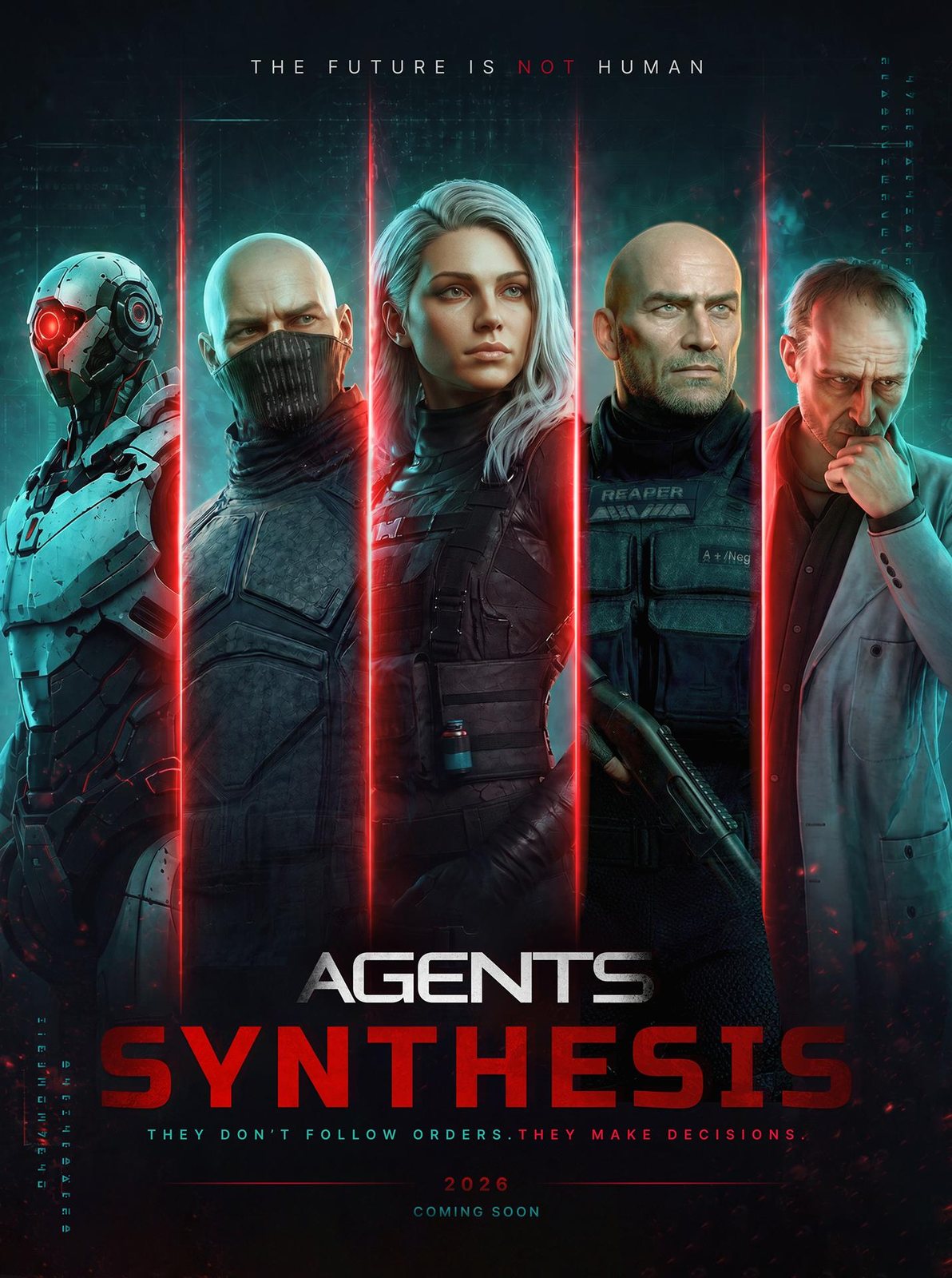Agents: Sci-Fi-Koop-Shooter – Poster mit fünf Charakteren