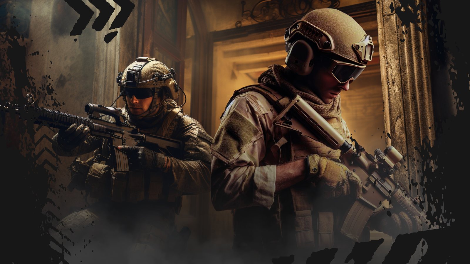VR-Shooter: zwei Soldaten mit Gewehren im taktischen Einsatz